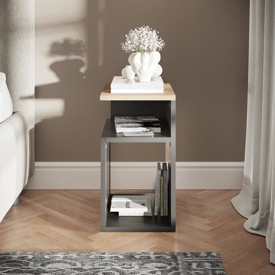 Nachtkastje met 2 Planken – Moderne Slanke Bijzettafel voor de