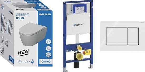 Geberit - Compleet WC-Set voorwandinstallatie - Geberit Icon rimfree toilet en zitting + Geberit UP320 Inbouwreservoir + Geberit Sigma30 bedieningsplaat wit