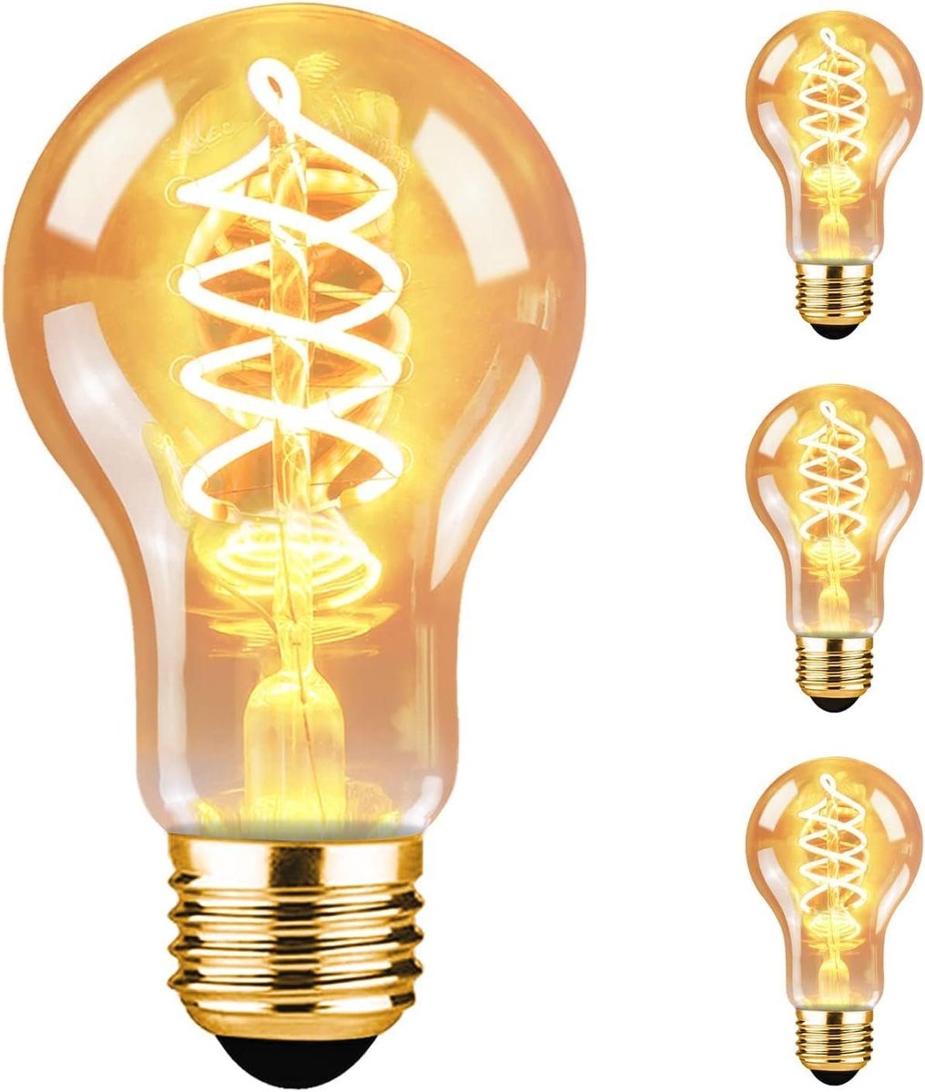 NETTLIFE A60 LED - 3 Stuks - E27 Lampen - Filament lamp - 4W - Vintage Gloeilamp - 2200K Warm Wit Licht - ideaal voor feest | bardecoratie - Amber