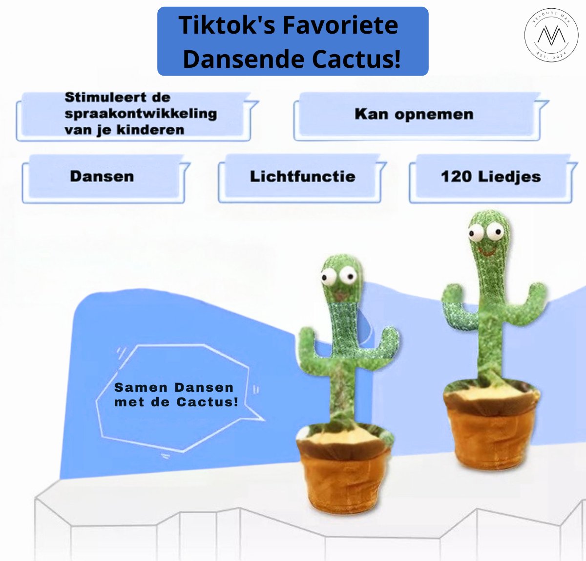 Velours Max® - Dansende Cactus - Interactieve Pratende Knuffel - TikTok - Dancing - 120 Liedjes - Recorder - Kinderen - Baby - Pluche - Speelgoed - Speelgoed 2 Jaar - Speelgoed 1 Jaar - Kinderspeelgoed - Knuffel - Knuffels - — afbeelding 3