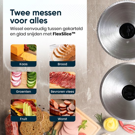 Fleau Kitchen Snijmachine - Inclusief 2x RVS Snijblad - Broodsnijmachine - Vleessnijmachine - Allessnijder - Elektrisch - Krachtig