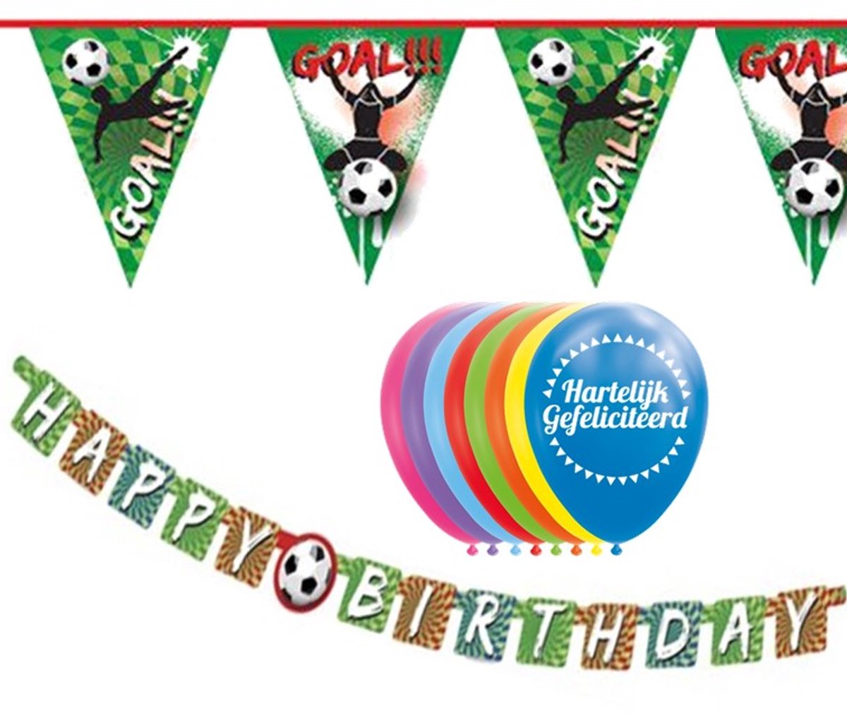 Versiering PAKKET Goal Voetbal 3 delig - Vlaggenlijn - letterslinger - ballonnen verjaardag.