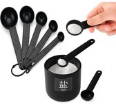 Set de 5 cuillères doseuses I tasses doseuses I cuillères doseuses I plastique I cuillère tasse I Zwart