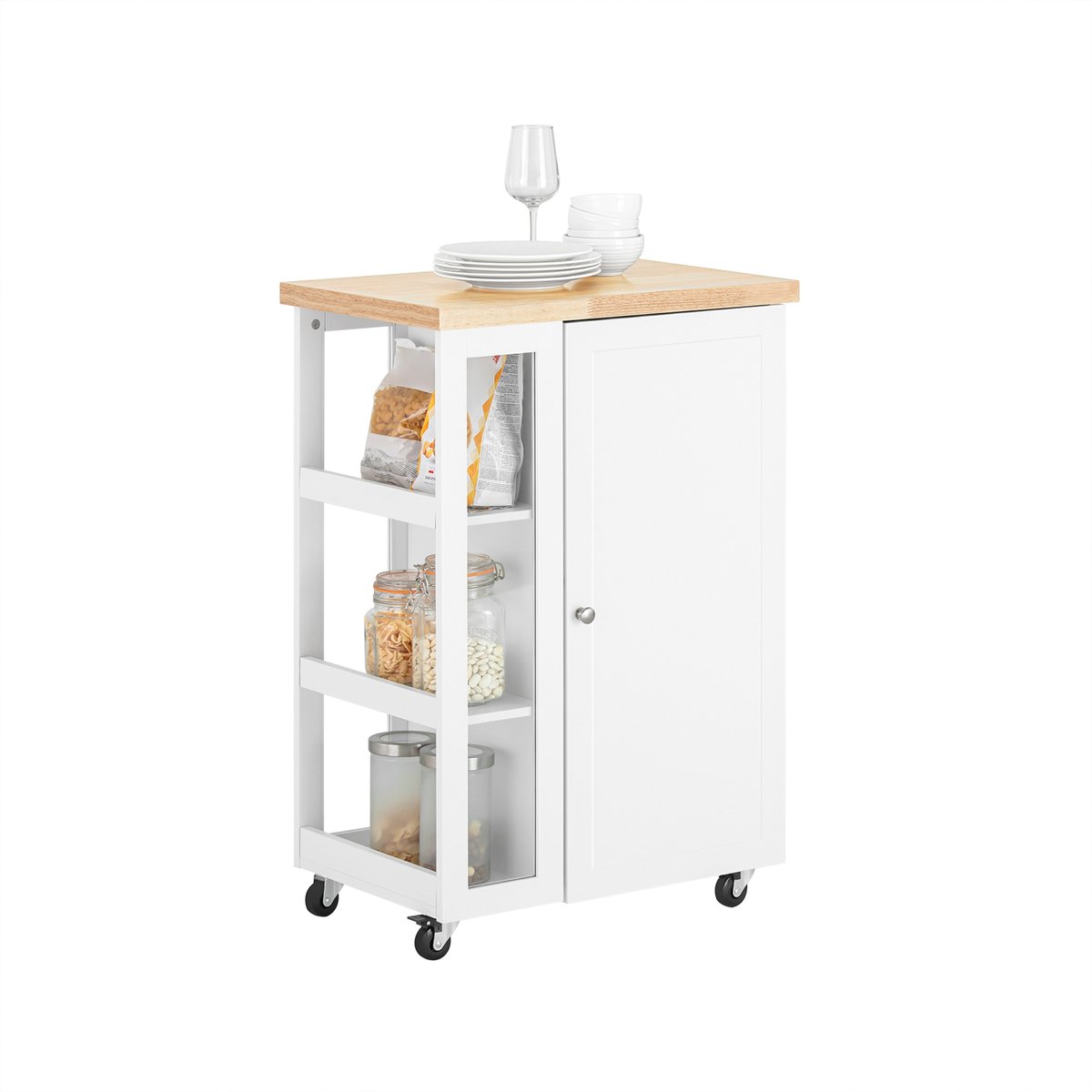 SoBuy FKW75-WN Keukenkast - Witte Buffetkast met Wielen & Planken