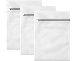 3-stuks Waszak van netstof - Reisorganizer - Polyester materiaal - Stevig en praktisch - Ademend - Opvouwbaar - Met rits - Geschikt voor ondergoed, kleding, broeken, schoenen, sokken - Wit