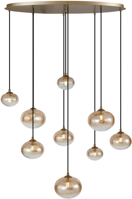 QAZQA jia - Art Deco Hanglamp voor boven de eettafel | in eetkamer - 9 lichts - L 96 cm - Goud - Woonkamer | Slaapkamer | Keuken