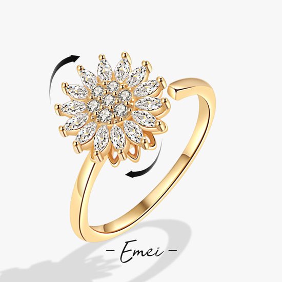 Foto: Fidget ring draairing zonnebloem fidgetring anxiety ring goud stress ring dames draaibare ring dames spinning ring spinner ring one size goud