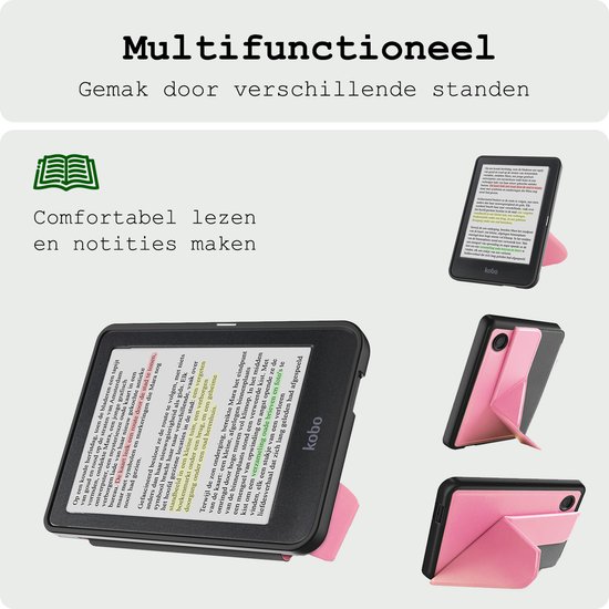 Hoes Geschikt voor Kobo Clara Colour Hoesje Bookcase Cover Hoes Trifold - Hoesje Geschikt voor Kobo Clara Colour Hoes Cover Case - Roze van Merkloos — afbeelding 3