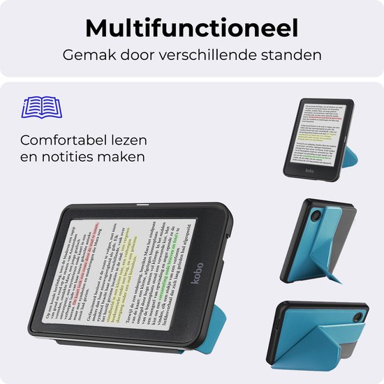 Hoes Geschikt voor Kobo Clara Colour - Met Screenprotector - Luxe E-reader Trifold Case - Bescherm Hoesje Book Cover - Turquoise — afbeelding 3