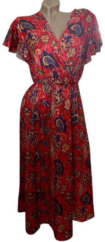 Dames Middellange Zomerjurk / Strandjurk 1515 Maat - L Rood
