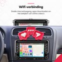 Multimediasysteem met wifi-verbinding, met icoontjes voor social media apps.