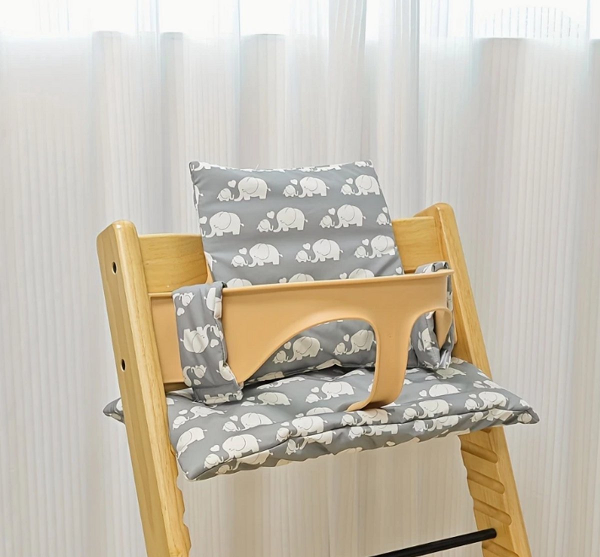 Stoelverkleiner olifanten - kussenset olifant grijs - stoelverkleiner voor stokke tripp trapp - kinderstoel verkleiner - stoel kussen – foto 2