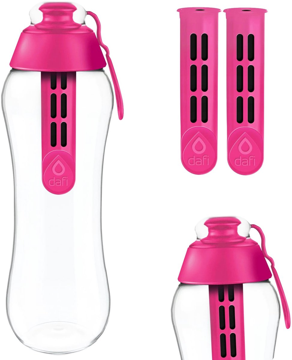 Dafi - Waterfilterfles - 0,7 Liter - BPA Vrij - Inclusief 2 Filters (300L) - Sportdop - Flamingo Roze