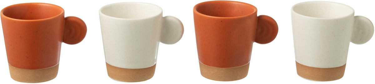 J-Line kopje Met Oor + Bamboubasis - keramiek - wit/oranje - doos van 4