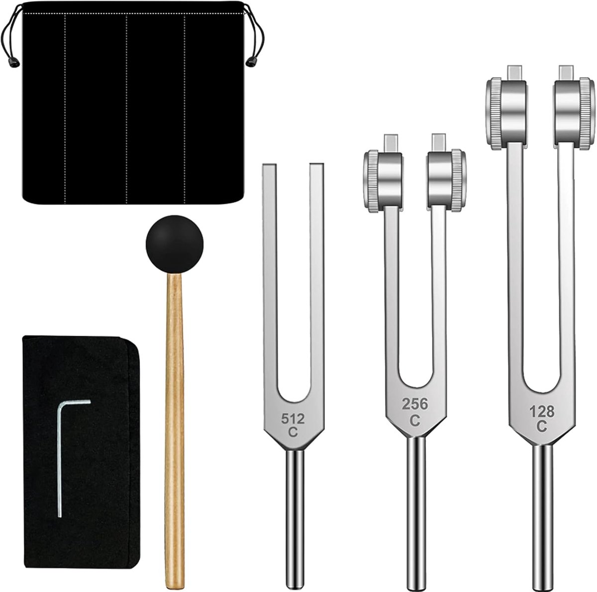 Stemvorkenset - 128 Hz, 256 Hz, 512 Hz, Stemvorken perfect voor genezing, chakra, klanktherapie, houden lichaam, geest en ziel in perfecte harmonie