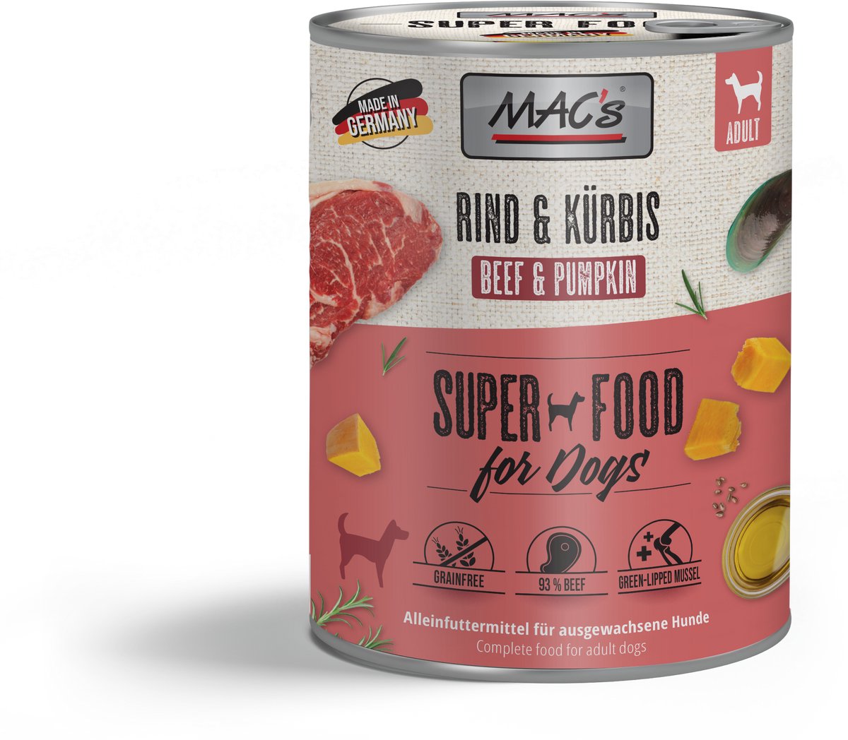 MAC's Hondenvoer Natvoer Blik - 70% Rund & Pompoen - 6 x 800g