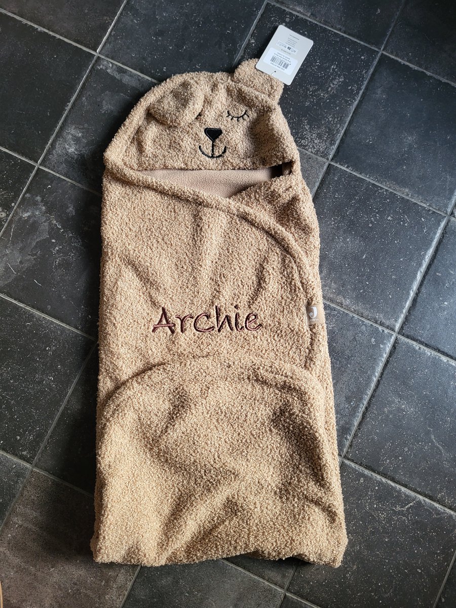 jollein wikkeldeken bear bouclé biscuit met geborduurde naam/baby deken gepersonaliseerd
