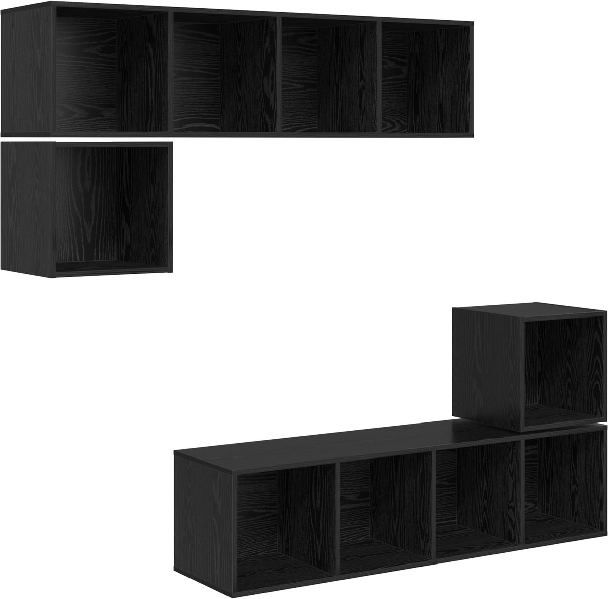 vidaXL - Tv-meubelset - Wandgemonteerd - 4 - pcs - Zwart - Eiken - Bewerkt - hout
