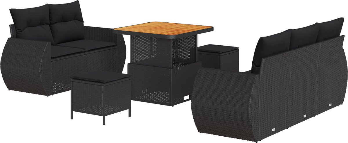 vidaXL - Tuinbank - Set - met - kussen - met - opslag - 8 - pcs - Zwart - poly - rattan