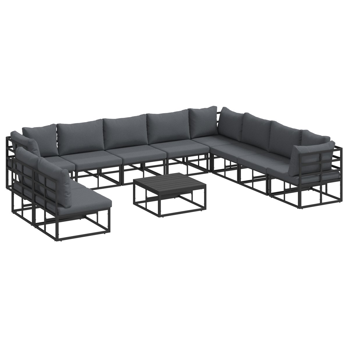 vidaXL - Tuinbank - Set - met - kussen - 11 - pcs - Zwart - Aluminium