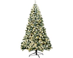 COSTWAY 225 cm Kunstkerstboom met Sneeuw - Met Verlichting - Kunststof Kerstboom PVC - 550 LEDs - 1364 Takken- Wit en Groen