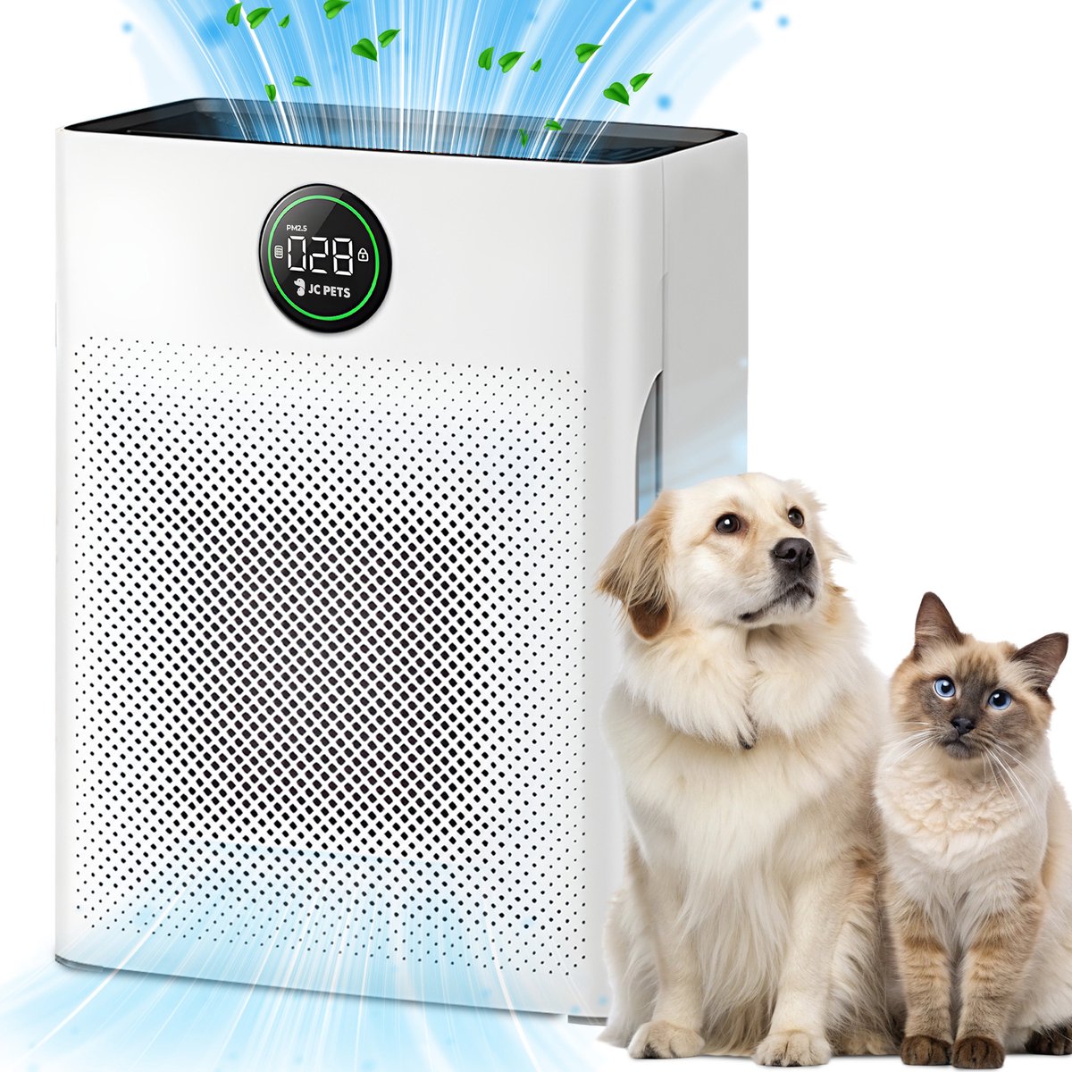 JC Pets Luchtreiniger / Air purifier met HEPA 13 Filter en Voorfilter - Huisdiermodus & App - Luchtfilter tegen Haren, Kattenbakgeur, Allergieën, Huisstofmijt en Hooikoorts - Luchtkwaliteitsindicator - Ruimtes tot 100 m²- CADR 246 m³/h — afbeelding 1