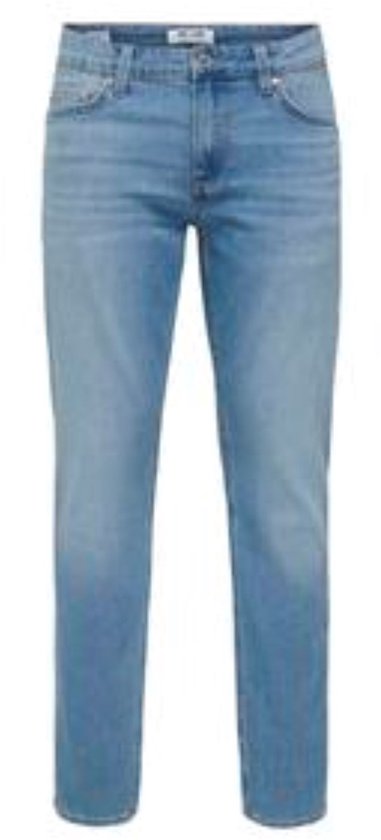 Blauwe spijkerbroek voor heren, slim fit model.