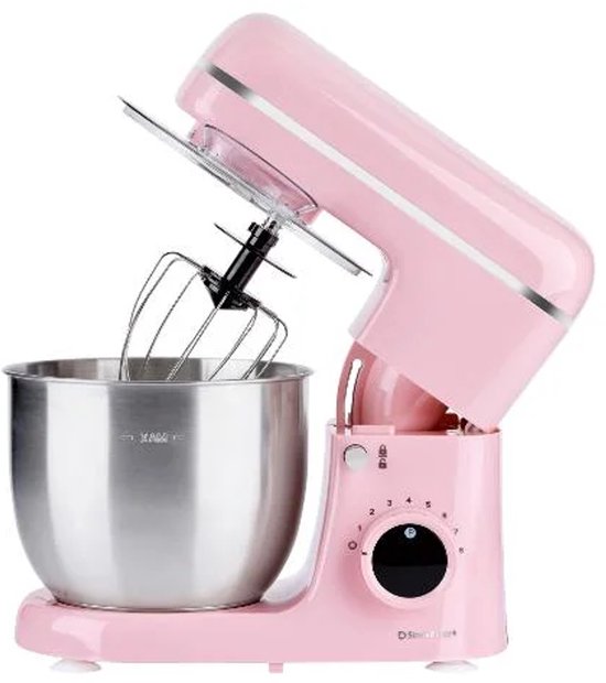 SILVERCREST® KITCHEN TOOLS Keukenmachine pastel - Vermogen: 600 W - Inhoud: 5 L - Inclusief spatbescherming met vulopening, deeghaak, eiwitklopper en garde - Met extra pulsfunctie - Afneembare accessoires zijn vaatwasmachinebestendig - Roze van SilverCrest — afbeelding 3