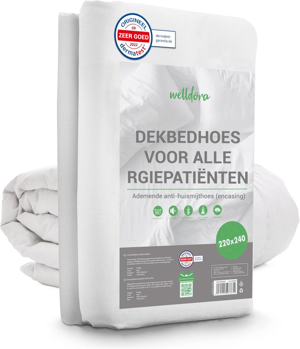 Welldora Anti-Allergie Dekbedovertrek 220x240 cm met Rits | Dekbed Overtrek tegen Huisstofmijt & Allergenen | Medisch getest en Oeko-Tex Gecertificeerd | Ademend, Wasbaar tot 95°C | Dekbedhoes 220 x 240 Volwassenen | Voor gevoelige Huid & Allergieën