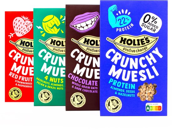 Holie's Crunchy Muesli Mixdoos 4x 400gr - ontbijtgranen - suikervrij - gezond - vegan