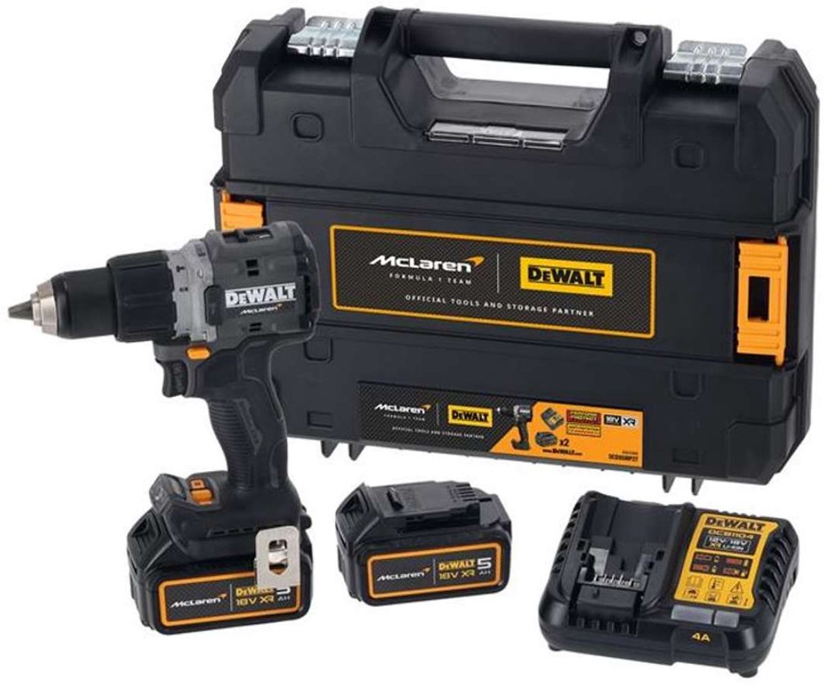 DeWALT DCD85MP2T 18 Volt accu-boormachine met klopfunctie, 2x 5,0 Ah XR accu, lader, McLaren koffer en styling – foto 7