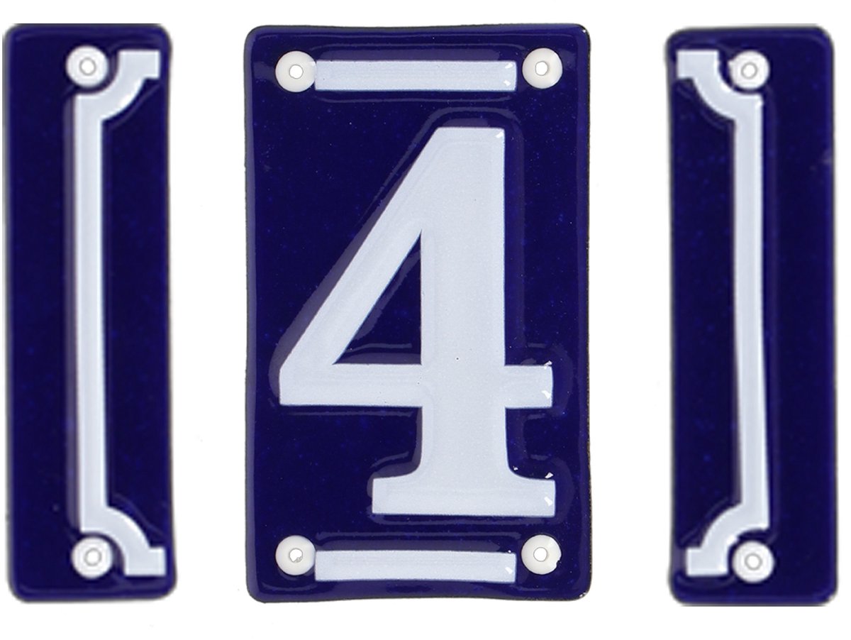 Best for Boots huisnummer 4 - met sierrand - Oudhollands - emaille - blauw/wit