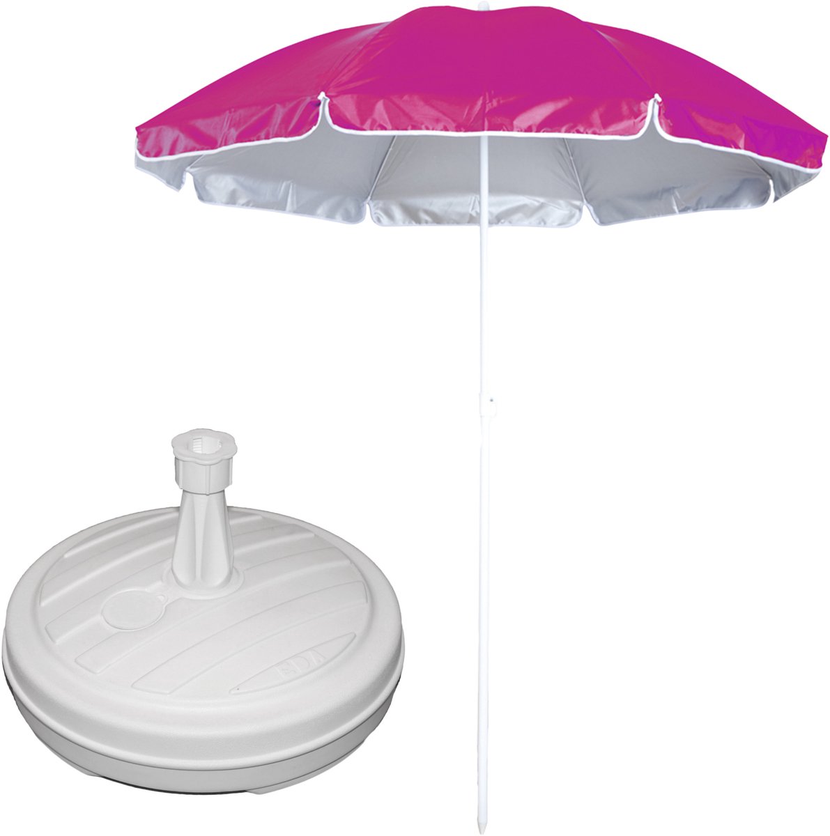 Tuin parasol - met vulbare parasolvoet - doek roze - D150 cm - polyester - Camping - UV straling bestendig