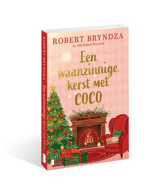 Livre "Un Noël fou avec Coco" avec sapin de Noël, cheminée, fauteuil rouge avec chat.