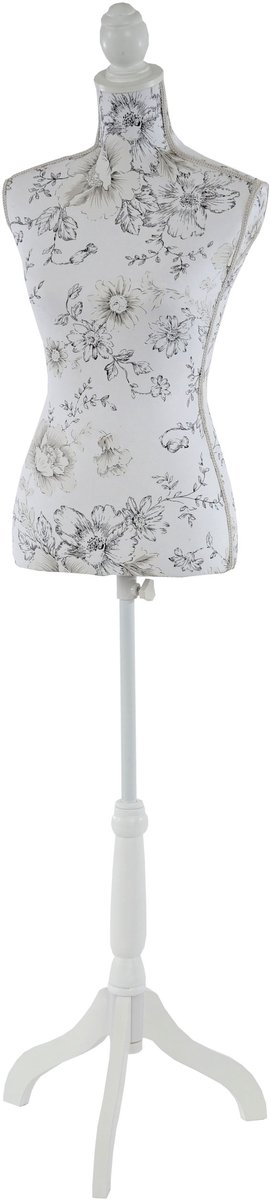 Paspop T222, vrouwelijke paspop torso, glasvezel ~ wit met bloemen