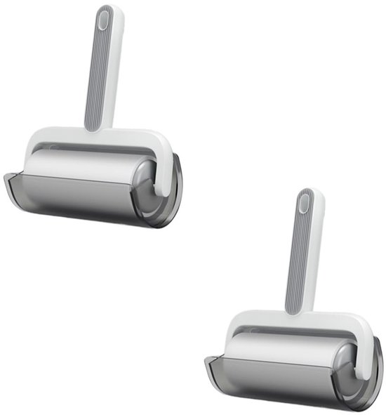 2-stuks Pluizenverwijderaar met afscheurmechanisme - Roller pluizenverwijderaar - Roller sterke dierenhaarverwijderaar - 55 scheuren - Geschikt voor het verwijderen van dierenhaar, banken, kleding, tapijten, beddengoed - Wit en grijs