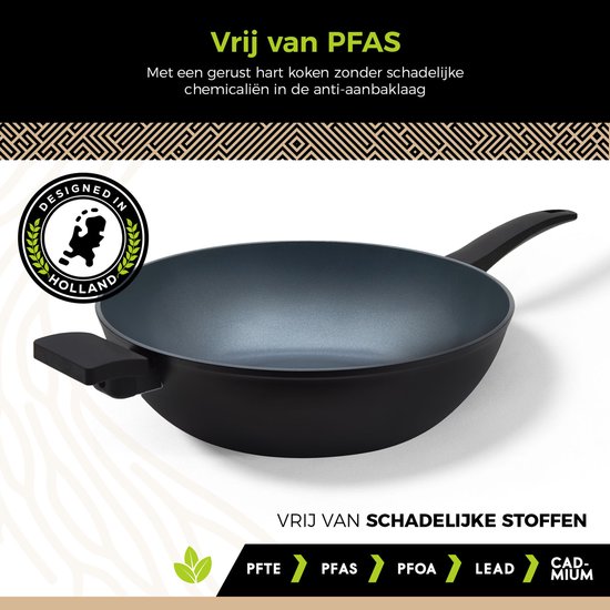 BE Living RVS Wokpan - 32 cm - Keramisch - Inducti