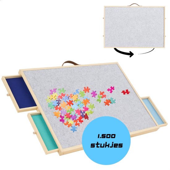 Foto: Puzzeltafel met lades tot 1500 stukjes verstelbaar en draaibaar puzzelbord met opbergsysteem en cover ergonomisch puzzelplaat van hout en vilt puzzelmap portapuzzle puzzelmat