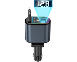 Autolader, met sterprojectielicht 120W 4-in-1 intrekbare autolader USB Type C en Lightning-kabel voor iPhone en Android Snellaadkabel Sigarettenaanstekeradapter