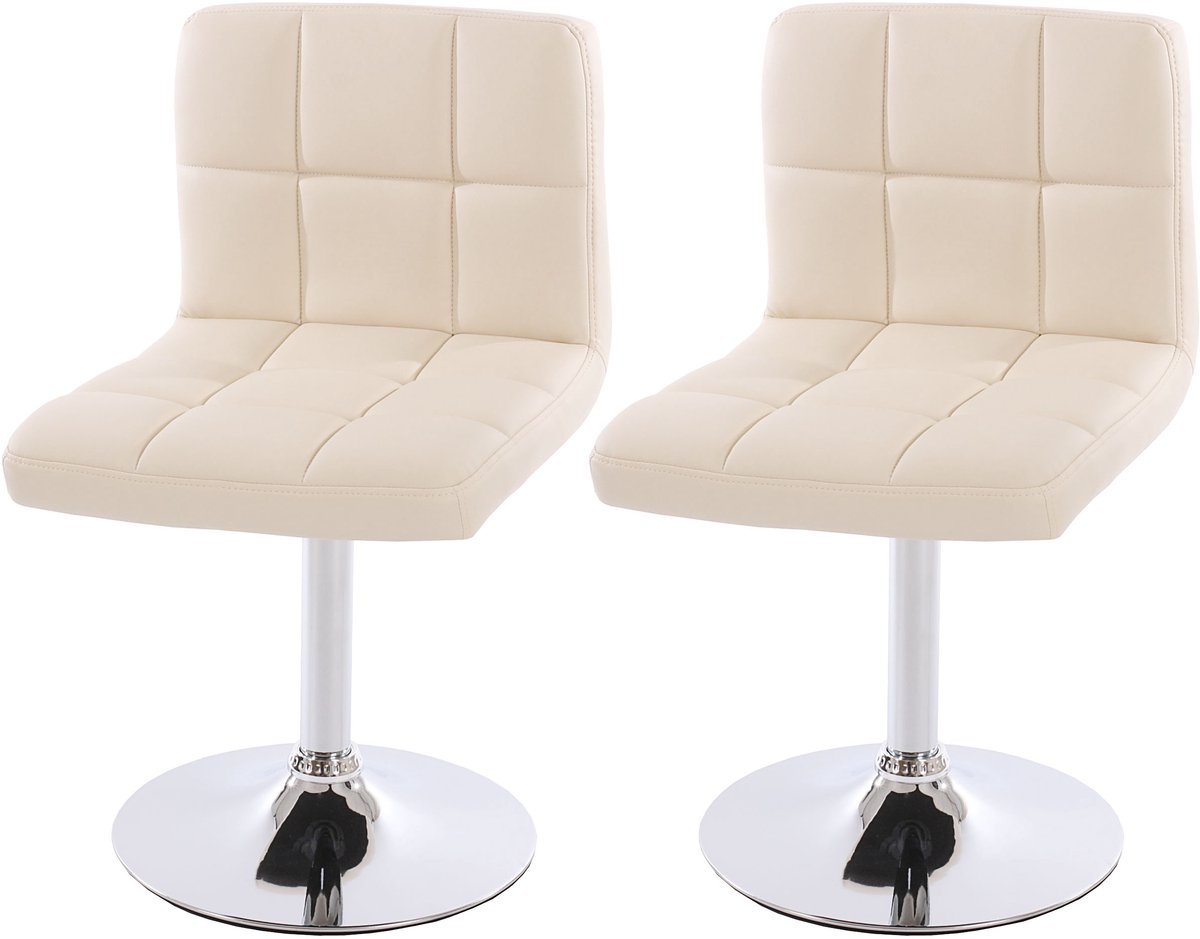 Set van 2 eetkamerstoelen Bureaustoel Stoel Kavala kunstleer chroom ~ crème