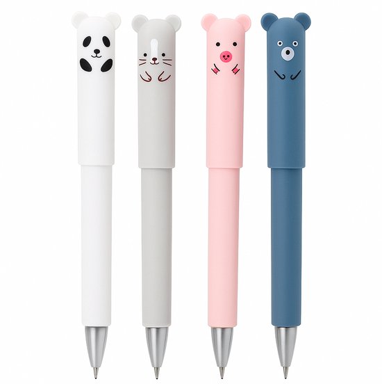 Schattige Japanse Uitgumbare Pennen I Balpennen I Dieren Pennen I 0.35mm Balpen I Blauw Inkt I Set Van 4 Stuks
