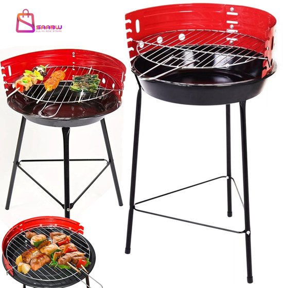 Draagbare Ronde Houtskool BBQ – Ø35 cm – Camping & Tuin Barbecue – Met Verstelbaar Grillrooster – bbq accesoires – bbq hoes – bbq houtskool – bbq gereedschap – 51833