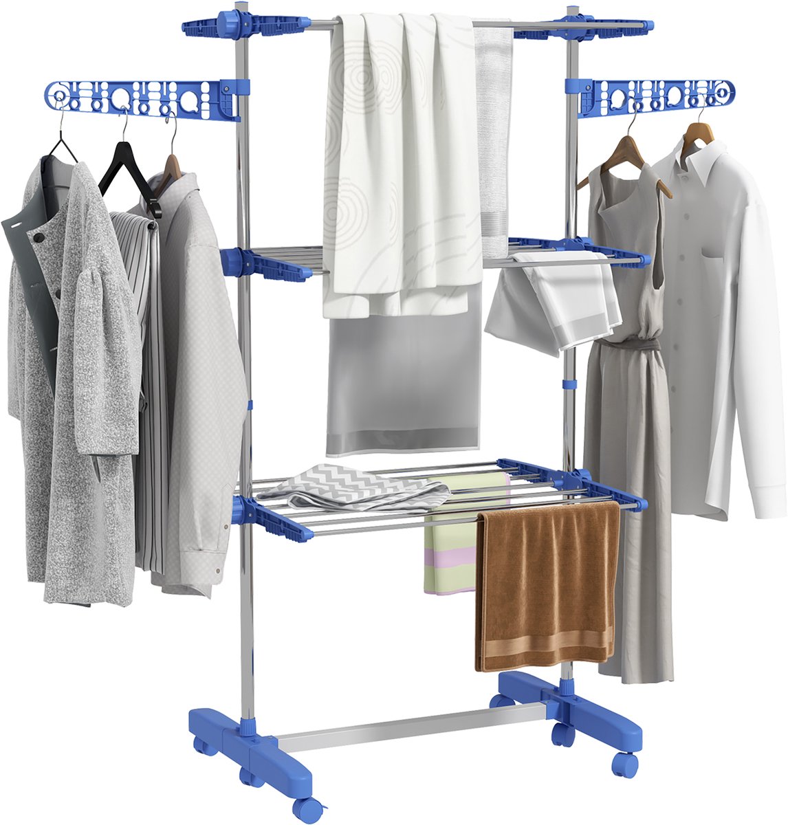 HOMCOM-Wäscheständer-Edelstahl, ABS-142L x 55B x 152H cm-Blau