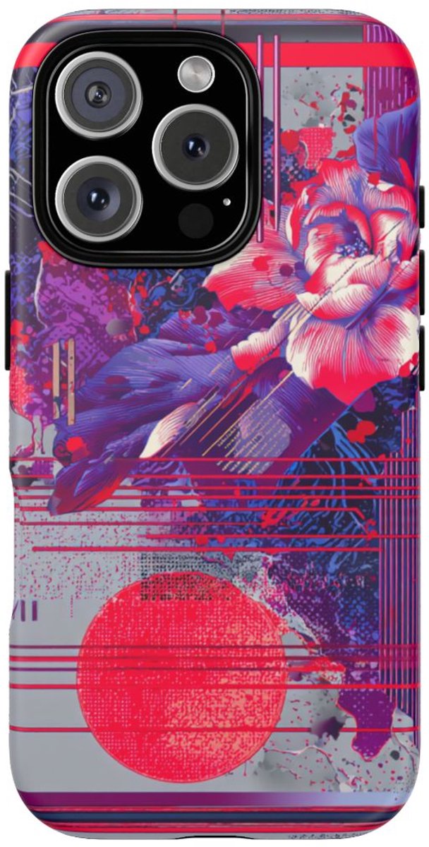 Abstracte Bloemmotieven met Neonaccenten – Telefoonhoesje Geschikt voor iPhone 16 Pro