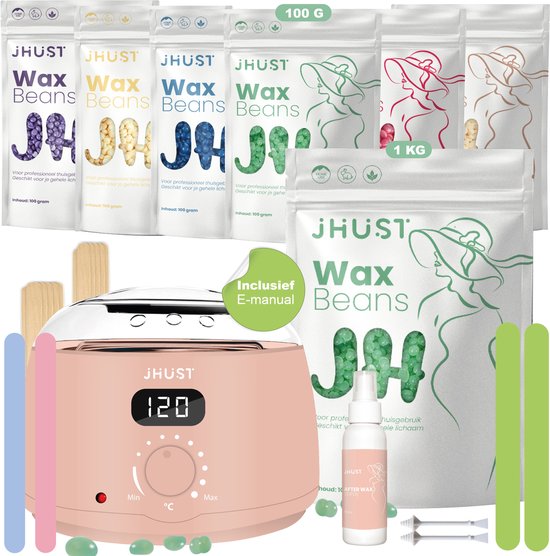 JHust® Professionele Wax Apparaat SET Roze + Extra 1000 Gram Wax Beans + E-Manual + Siliconen Wax Sticks - Wax Beans Verwarmer - Wax Heater - Ontharing Set - Wax Set - Wax stick - Harsontharing - Waxverwarmer - Wax Bonen - kerstcadeau voor vrouwen
