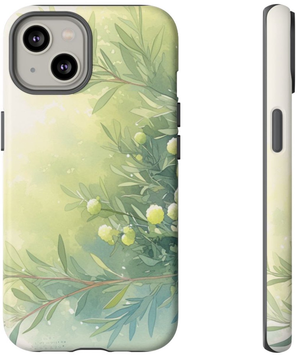 Groene Botanische Waterverf Illustratie – Telefoonhoesje Geschikt voor iPhone 14