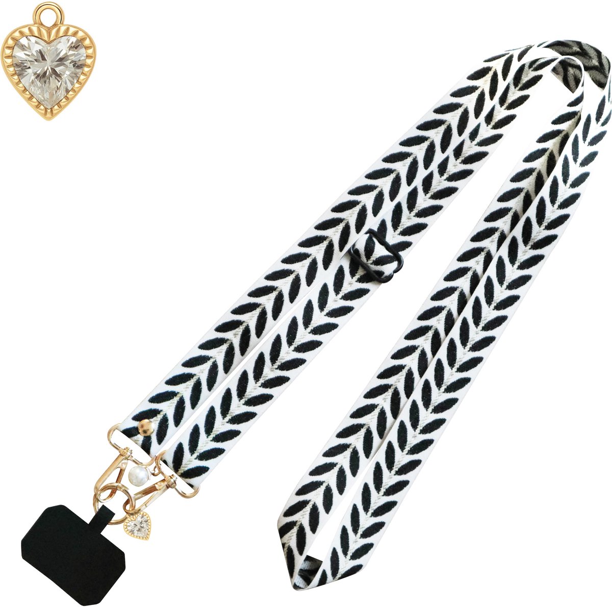 ADEL Crossbody Telefoonkoord Universeel voor o.a. iPhone & Samsung - Phone Cord / Telefoonketting Incl. Bedel - Stevig Telefoon Koord - Plant Zwart