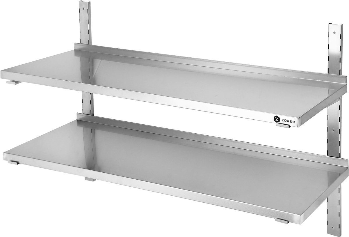 ZORRO Wandshap ZWB 60/30 – RVS Wandbord - 60x30x70 cm - met 2 verstelbaare borden - Horeca