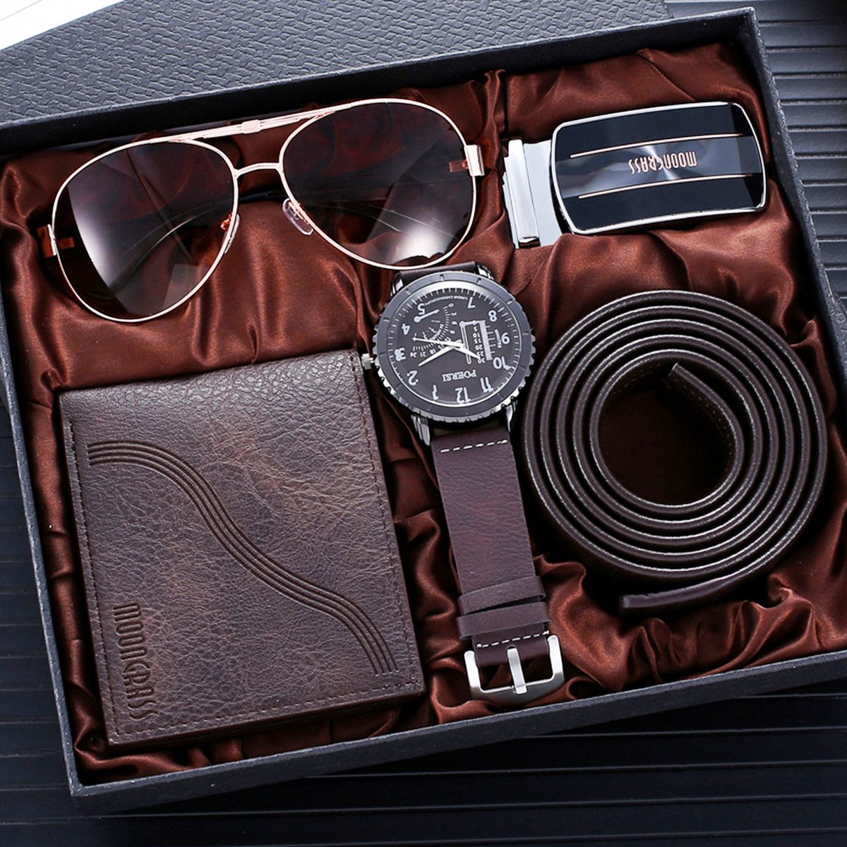 IBETTERTEC - Cadeauset voor Heren - Horloge - Portemonnee - Riem - Zonnebril - Cadeau voor mannen - verjaardag, huwelijksdag, vaderdag geschenk, verjaardagscadeau, kerstcadeau