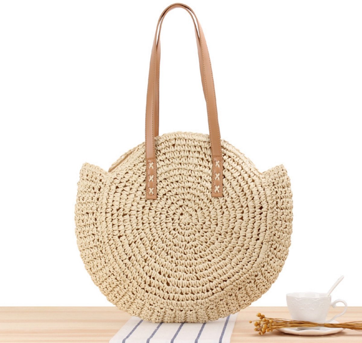 TOVBMUP Strozak - Dames Crossbody Tas - Vintage Ronde Strandtas - Boodschappentas - Groot Formaat - Geschikt voor Vrouwen Reizen Vakantie - Casual Geweven Tas